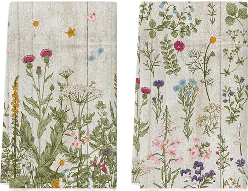 Vista 8 de Artoid Mode Toallas de Cocina con Flores Silvestres, Toallas de Cocina de Hojas de 18x26 Pulgadas, Toallas de Mano para Decoración Festiva, Juego