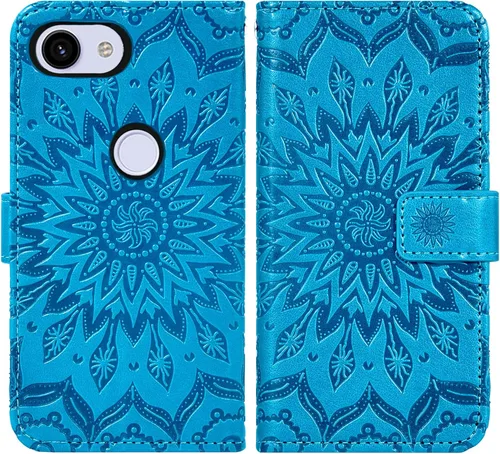Vista 5 de Funda de teléfono para Google Pixel 3a XL con protector de pantalla de vidrio templado, funda magnética de cuero, soporte para tarjetas, accesorios
