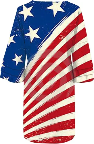 Vista 4 de Vestido de verano para mujer 2023, dulce y lindo cuello en V, manga acampanada, mini vestido suelto de manga 34, vestido floral con vuelo