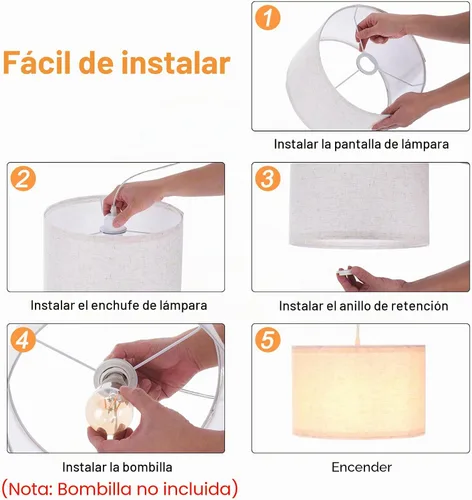 Vista 4 de PATIKIL - Lámpara colgante con enchufe, lámpara de 15 pies con cable de cuerda y interruptor de encendido/apagado, pantalla de tela de lino, enchufe