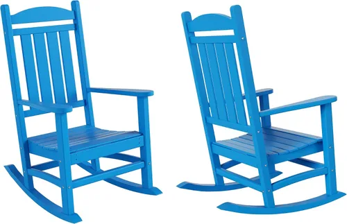 Vista 33 de HDPE Laguna Silla mecedora Adirondack de polietileno para exteriores (juego de 2), color negro
