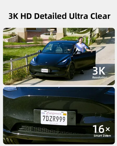 Vista 3 de Noorio Cámara de seguridad con cable 3K para exteriores, cámara de grabación de 5 GHz 5MP 24/7 para seguridad del hogar, con alertas de luz sonora