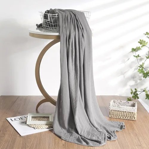 Vista 4 de Manta de muselina 100% viscosa hecha de bambú, color gris sólido, unisex, manta de muselina suave y sedosa, manta de recepción neutra para recién