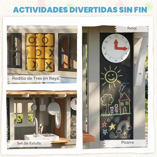 Vista 3 de Qaba Casa de juegos al aire libre de madera para niños con puerta de perro