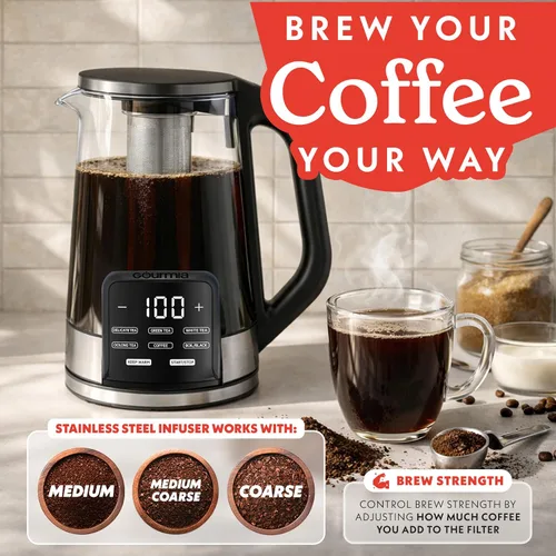 Vista 12 de Gourmia Hervidor eléctrico programable de vidrio – 1.7L Control de temperatura para té y café con pantalla táctil digital, 6 ajustes