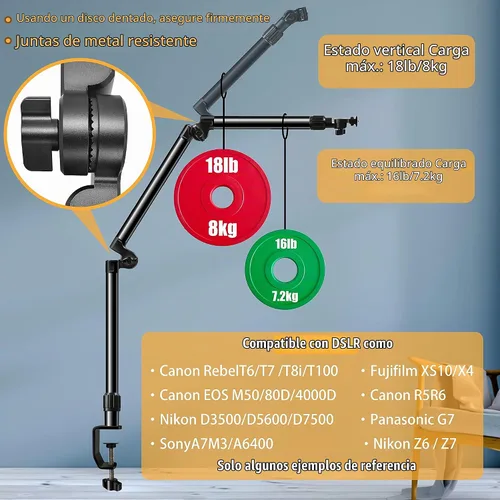 Vista 3 de Soporte de escritorio de montaje para cámara, rodamiento de 18 libras, base y parte superior ajustable en 360°, con tornillo de 1/4 "3/8" 5/8