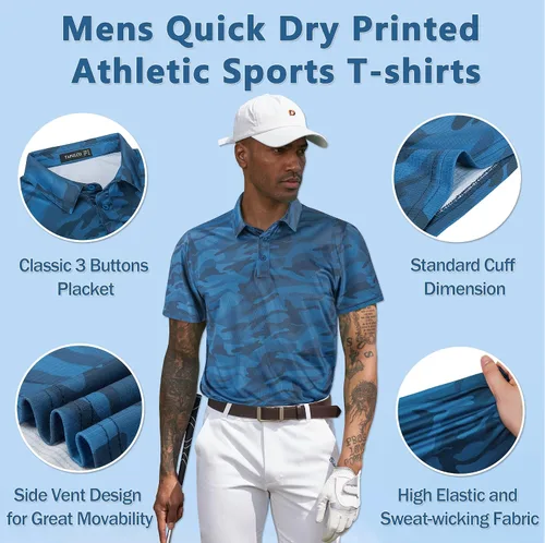 Vista 44 de TAPULCO Camisetas tipo polo de secado rápido para hombre, diseño de camuflaje, atléticas, ligeras, transpirables, casuales, para golf