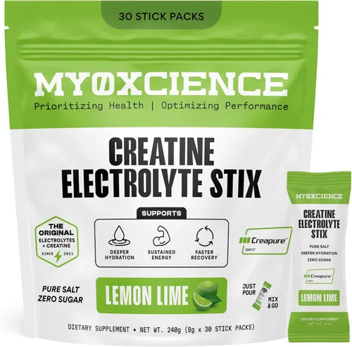 Vista 9 de MYOXCIENCE Electrolyte STIX Polvo de electrolito de creatina Recuperación del ejercicio y el desarrollo muscular con sal real