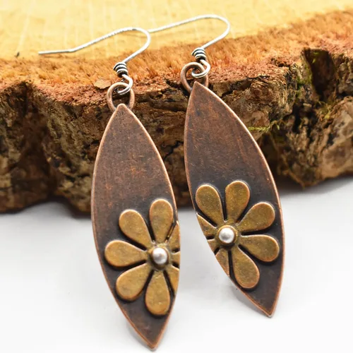 Vista 5 de Aretes bohemios, aretes de plata, aretes de flores, aretes étnicos colgantes para mujeres y niñas, hechos a mano, bohemios, modernos y vintage