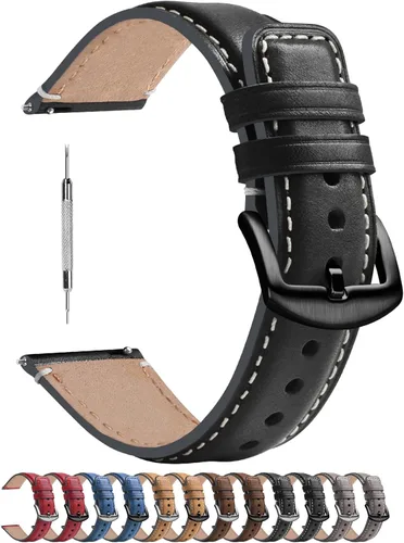 Vista 52 de Fullmosa Correa de reloj de liberación rápida de 0.866 in, 0.787 in y 0.709 in, bandas de cuero bruñido para Samsung Galaxy Watch/Garmin Watch
