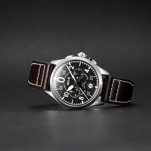Vista 2 de AVI-8 Spitfire AV-4089-01 Lock Midnight Oak Reloj cronógrafo japonés de cuarzo meca Acero inoxidablemarrónnegro, plateado, Cronógrafo