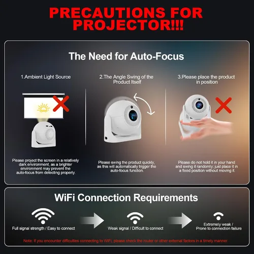 Vista 7 de Mini proyector de enfoque automático con aplicaciones integradas, proyector portátil con WiFi y Bluetooth, proyector de techo Keystone automático