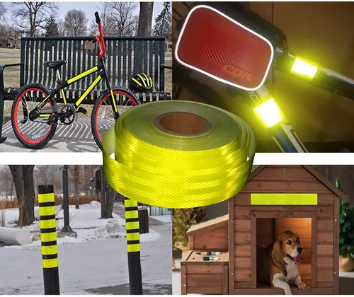Vista 5 de Cinta reflectante DOT-C2 de alta visibilidad amarilla fluorescente de 2 pulgadas x 20 pies, color amarillo neón, cinta adhesiva de advertencia