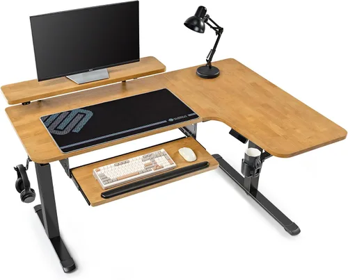 Vista 17 de EUREKA ERGONOMIC Escritorio eléctrico de pie en forma de L de 55 pulgadas, escritorio para juegos de computadora de altura ajustable con bandeja