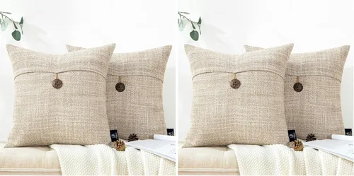 Vista 21 de Phantoscope - Juego de 2 fundas de almohada decorativas estilo campestre, de botón de coco premium y lino vintage, color blanco hueso, para sofá
