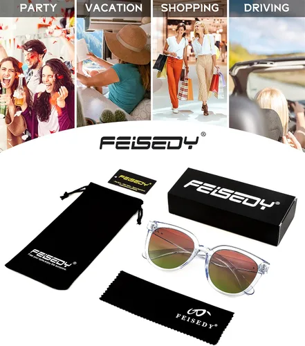 Vista 6 de FEISEDY Gafas de sol para mujer, gafas de sol redondas polarizadas a la moda, estilo moderno, protección UV, Sunnies B4127