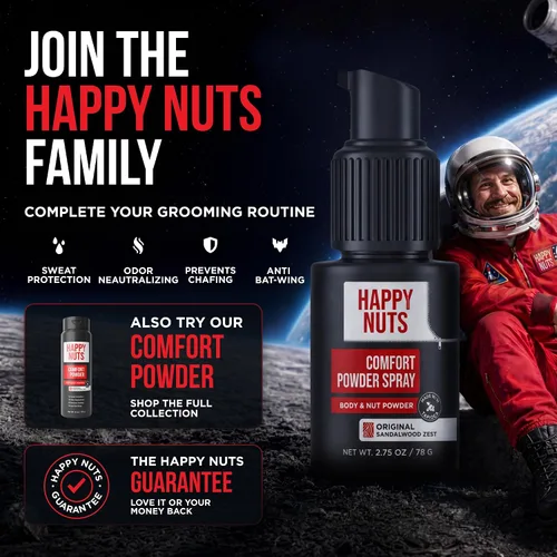 Vista 9 de Happy Nuts Comfort - Desodorante en aerosol en polvo para hombres: defensa del sudor antirozaduras, control de olor, sin aluminio, regalo perfecto