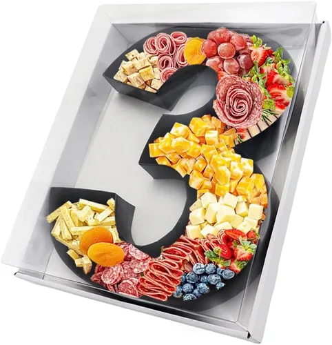 Vista 11 de Bandeja de papel rellenable de 12.5 pulgadas con números y letras de cartón, tablero de charcutería, bandeja para cupcakes dulces, caja decorativa