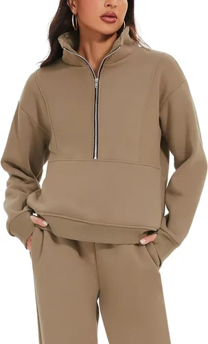 Vista 2 de Eisctnd Womens Fashion Womens Joggers Sweat Sets Women Half Zipper 2 Piece Outfits Joggers Pants Sweatshirt Set Travel