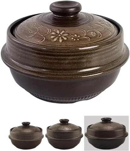 Vista 8 de Olla coreana de barro de barro Ttukbaegi, Esmalte de barro natural de cerámica de arcilla Cazuela de cocción de arcilla, Olla de cerámica resistente