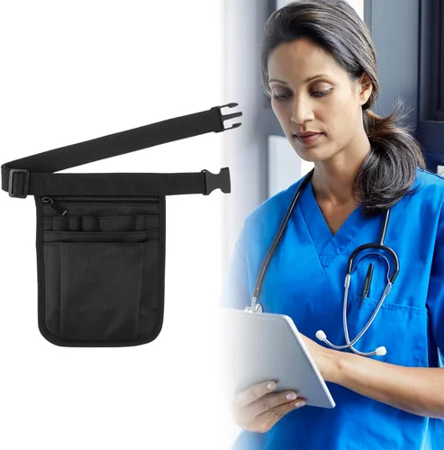 Vista 8 de QWORK Cinturón Organizador Médico, Paquete de 2 Bolsas de Almacenamiento para Enfermeras Bolsa de Cintura Bolsillos para Tijeras Médicas Kit