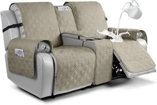 Vista 24 de VANSOFY Funda para Sofá de Dos Plazas Reclinable con Consola 100% Impermeable Fundas de Sofá Antideslizantes Funda de Sofá Reclinable Dividida Azuree