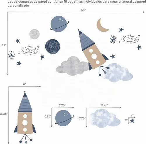 Vista 8 de Lambs & Ivy Sky Rocket - Juego de ropa de cama para cuna de bebé, 5 piezas, galaxia azul y espacio