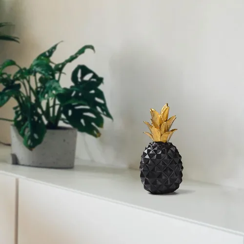 Vista 7 de BRABUD Estatua de piña de resina negra y dorada, estilo moderno y simple, escultura de arte, sala de estar, dormitorio, oficina, escritorio, porche