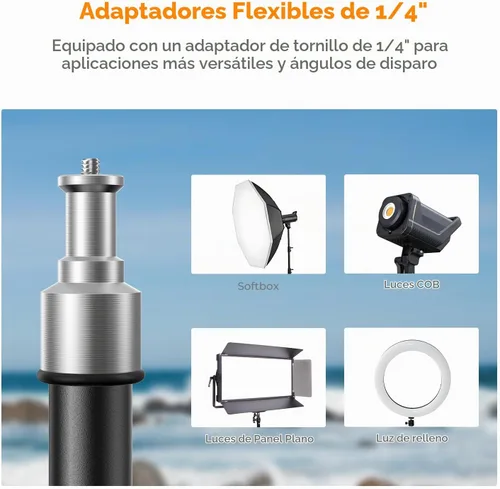 Vista 2 de K&F CONCEPT Soporte de Luz para Fotografía, 6.5 pies/2M Soporte de Trípode Portátil Extensible para Foto y Video, Trípode de Iluminación