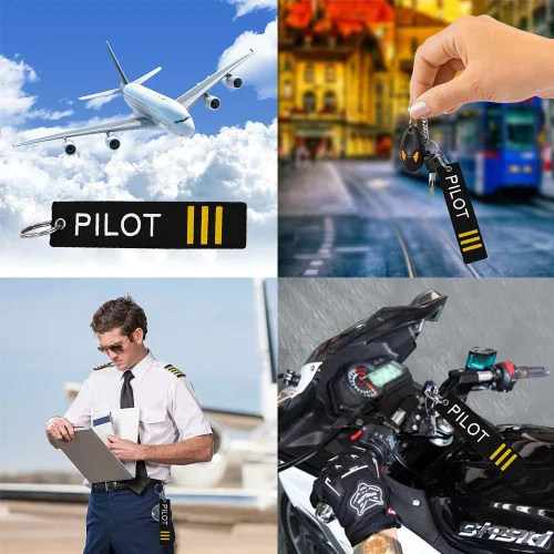 Vista 2 de MELIFE Llavero de piloto con llavero, paquete de 3 llaveros de bandera para motocicletas, scooters, autos y regalos (primer oficial), Pilot 3 Strip