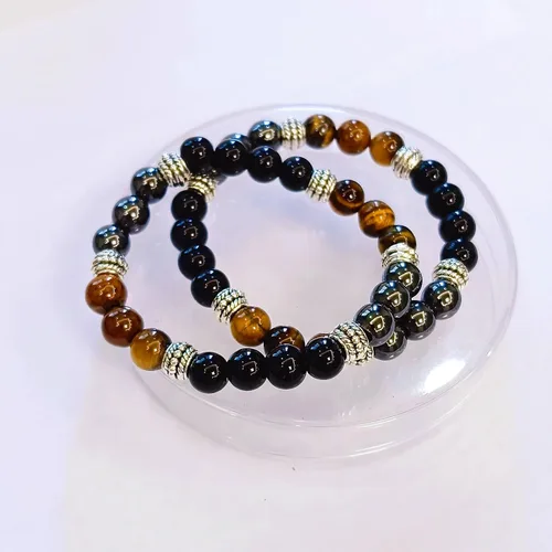 Vista 9 de Pulsera de triple protección para traer suerte y prosperidad, pulseras de hematita negra con obsidiana y ojo de tigre para hombres y mujeres