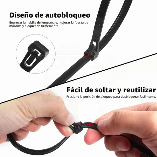 Vista 5 de 100 unidades de 8 pulgadas resistentes con cremallera industrial, 40 libras, resistencia a la tracción liberables, cintas de amarre reutilizables