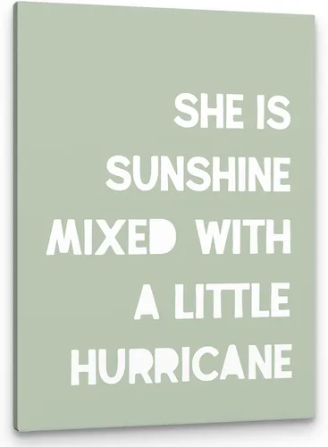 Vista 19 de PHAMTE Decoración de pared para dormitorio de niñas, arte de pared con texto en inglés «She is Sunshine Mixed with a Little Hurricane», lienzo