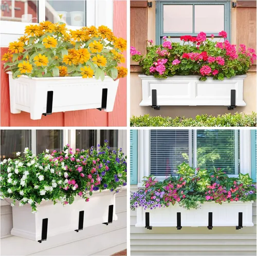 Vista 6 de Y&M 2 cajas de ventana para maceteros ajustables, ganchos resistentes para montar en la pared, ganchos duraderos para cestas de flores, soportes