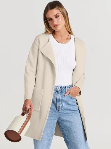 Vista 5 de Caracilia Cárdigan de punto para mujer, de gran tamaño, frente abierto, manga larga, solapa, casual, abrigo de otoño 2023, abrigo elegante