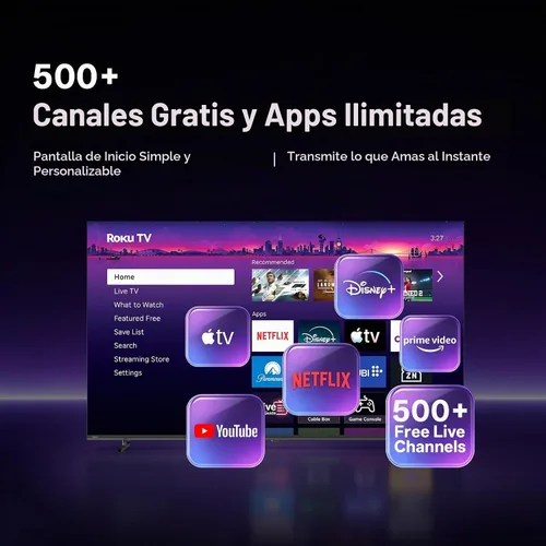 Vista 3 de HORION Roku TV 32" QLED Smart HD Televisión con Quantum Dot