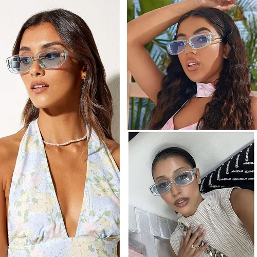 Vista 3 de Tskestvy 4 lentes de sol retro vintage pequeños rectangulares cuadrados de los años 90, lentes de moda Y2K para mujer, accesorios estéticos