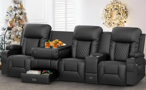 Vista 18 de YONISEE - Juego de sofá reclinable moderno - Sofá de 3 asientos y 1 silla reclinable giratoria con calor y masaje para sala de estar (3+1)