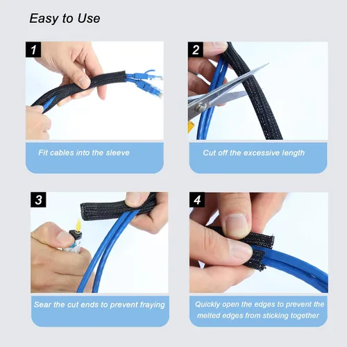Vista 6 de 10 pies - Funda trenzada para gestión de cables de 1/2 pulgada Protector de cable - Conducto de alambre dividido autoenvolvente para Beige