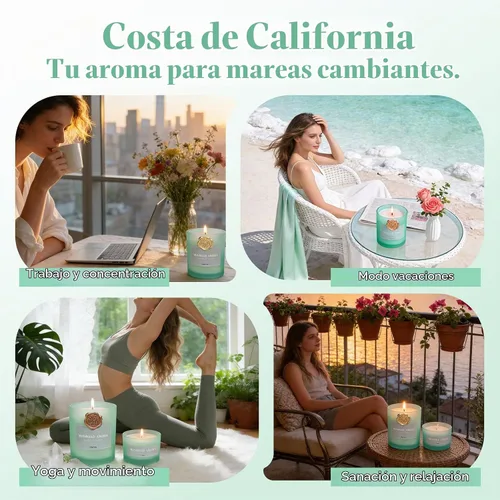 Vista 5 de California Coast - Juego de 2 velas perfumadas en tarro para fragancia del hogar, velas de lujo de cera de soja perfumadas para la playa, aroma