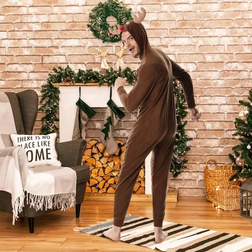 Vista 4 de SLEEPHERO - Pijama de Navidad para hombre, diseño de una sola pieza (estilo mameluco)
