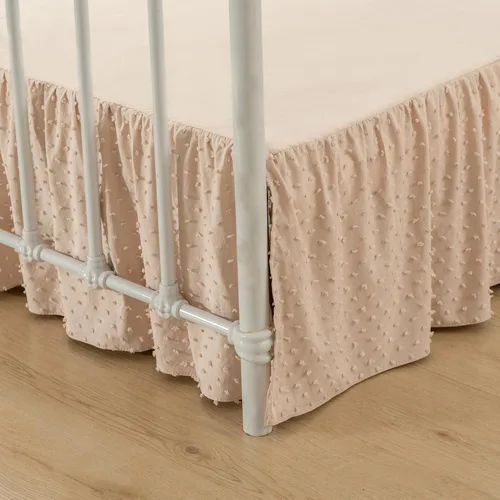 Vista 8 de Falda de cama de lunares copetudos, falda de cama con volantes tamaño King con esquinas divididas, faldas de cama con volantes de 14 pulgadas