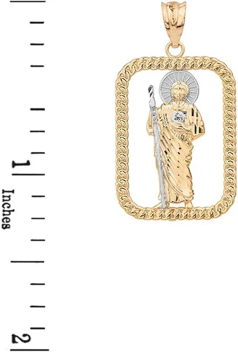 Vista 2 de Colgante de marco rectangular de estilo cuerda de oro bicolor sólido de 14 quilates, Oro amarillo