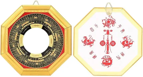 Vista 7 de TOPINCN Espejo Bagua, espejo tradicional chino de Feng Shui, espejo cóncavo, exorcismo, amuleto de exorcismo, artesanía de la suerte (13.5 cóncavo)