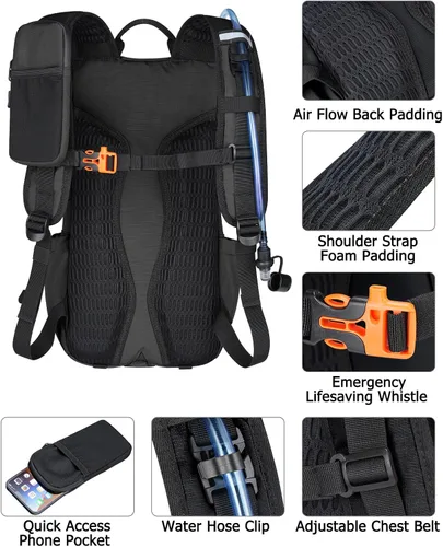 Vista 6 de NOOLA Mochila de Hidratación con Vejiga de Agua de 3L - Mochila de Agua de 22L para Senderismo, Ciclismo, Correr, Ciclismo - Mochila Ligera