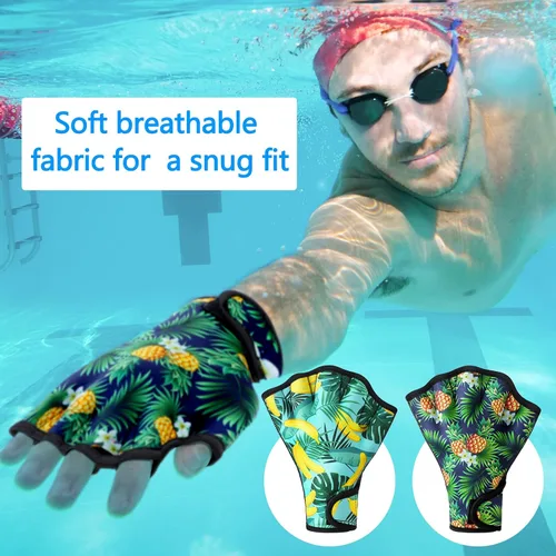 Vista 4 de Honoson 2 pares de guantes de natación para mujer, guantes aeróbicos acuáticos, resistencia al agua, malla para hombres y mujeres, unisex