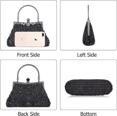 Vista 4 de Baglamor Bolso de estilo vintage de moda con cuentas de lentejuelas bolso de noche de boda bolso de fiesta de diamantes de imitación bolso
