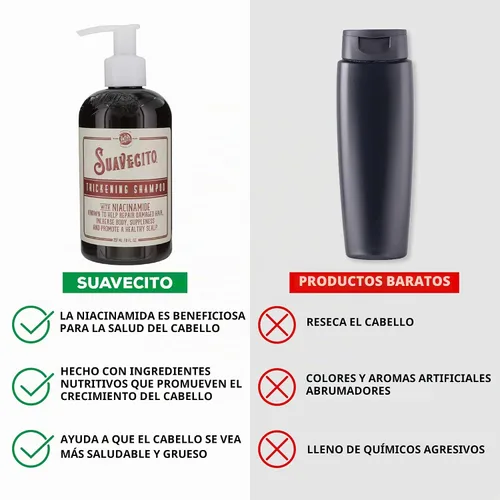 Vista 4 de Suavecito - Champú engrosador del cabello con niacinamida para adelgazar el cabello, champú con vitamina B3 que repara el cabello dañado, mejora
