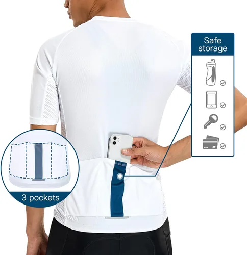 Vista 3 de DIFOS Men's Cycling Jerseys Short Sleeve MTB Mountain Bike Jersey Honeycomb Breathable Mesh with 3 Pockets