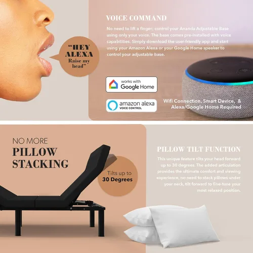 Vista 4 de Blissful Nights Ananda - Colchón de espuma viscoelástica con infusión de perlas y gel frío de 12 pulgadas con base de cama ajustable de primera